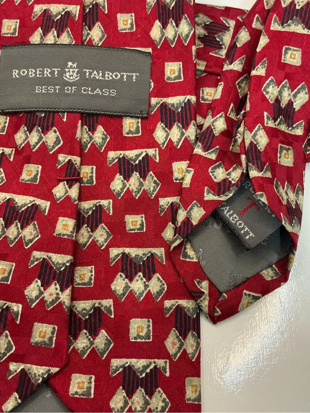 Robert Talbott Best of Class Silk Tie Red Geometric Abstract Necktie Made in USA